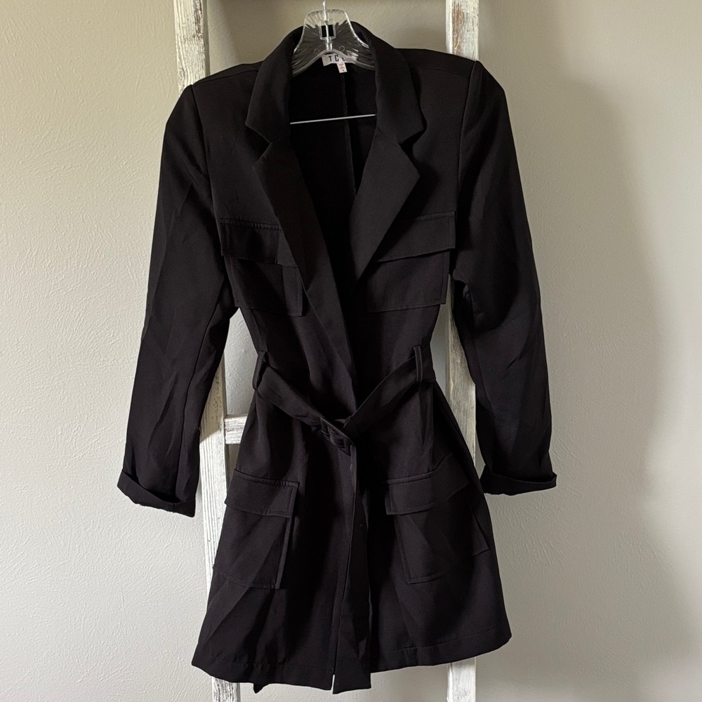 TCEC Elegant Black Belted Blazer Mini Dress
